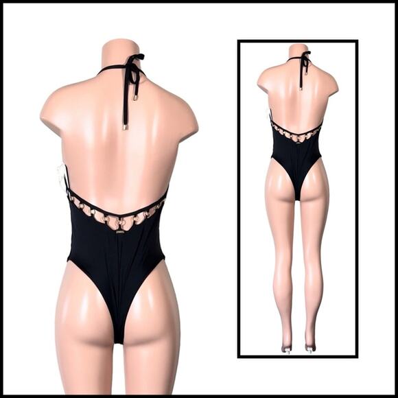 Beach Bunny Black Ireland Coated Rings One Piece SZ M $249 - Picture 7 of 11